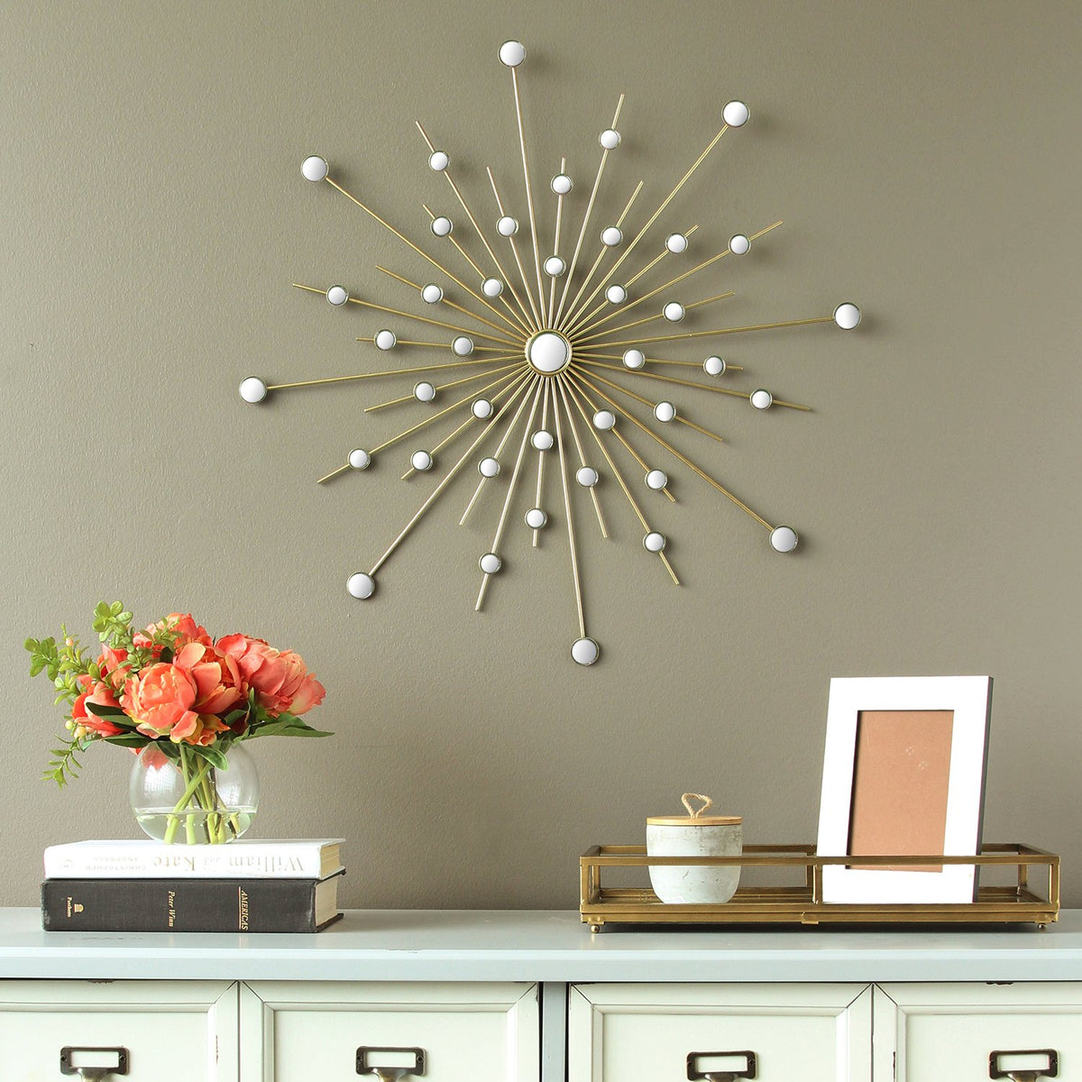 Viola Shimmering Gold Metal Mirror Burst Wall Décor