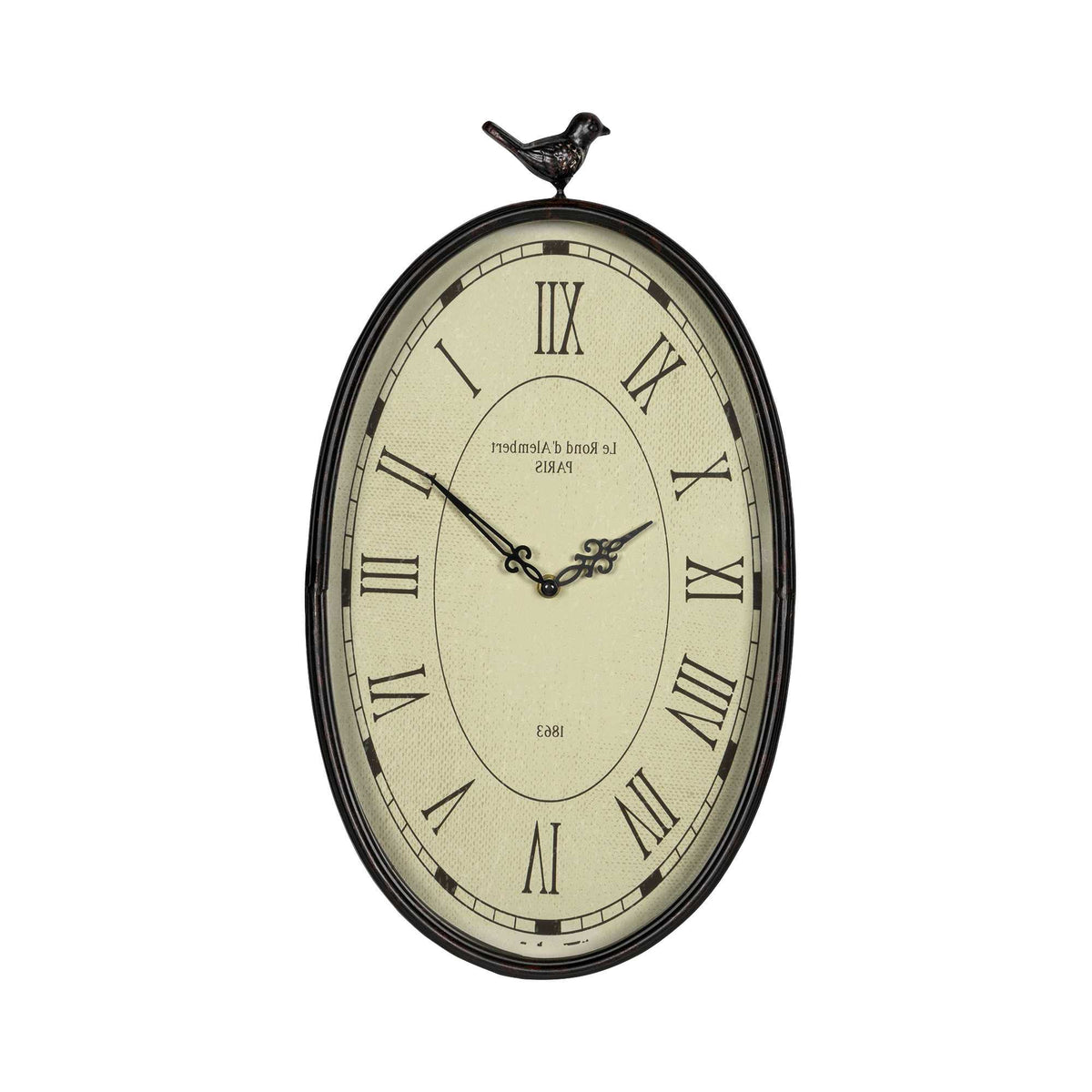 Antiqued Oval Distressed Gunmetal Bird Clock