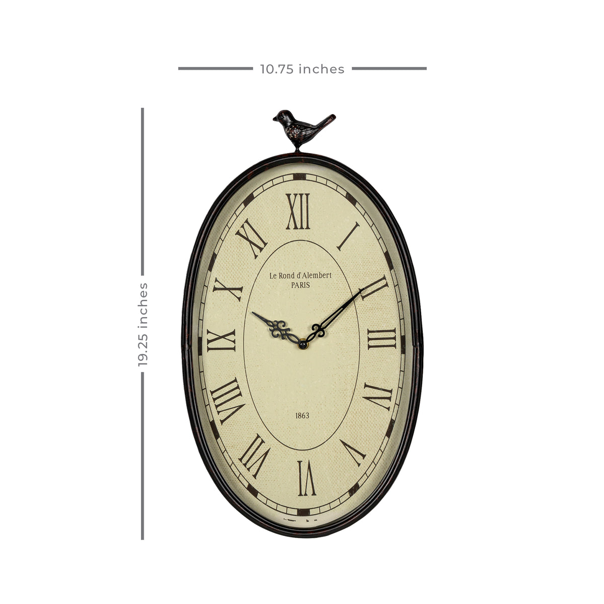 Antiqued Oval Distressed Gunmetal Bird Clock