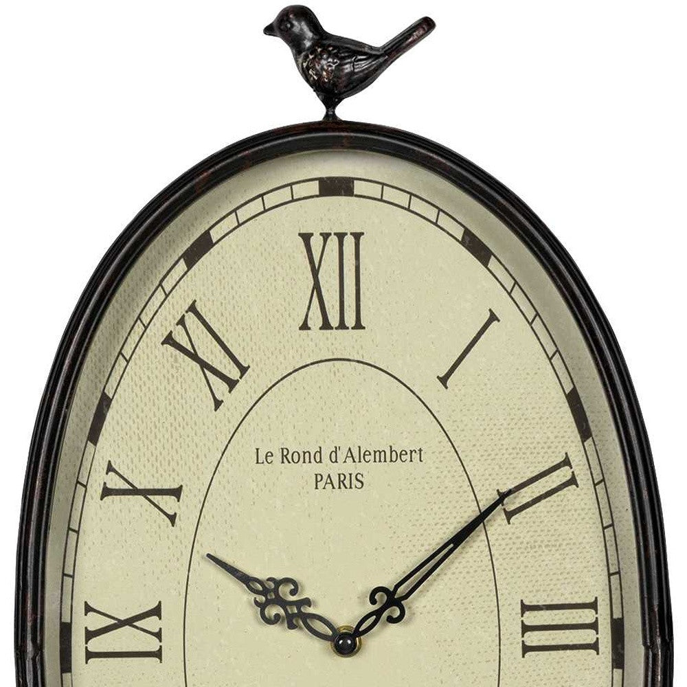 Antiqued Oval Distressed Gunmetal Bird Clock