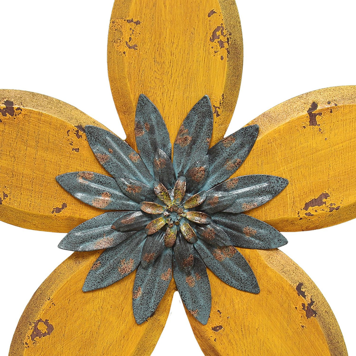 Paige Antiqued Yellow Gunmetal Flower Wall Décor