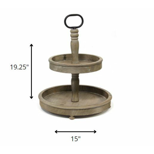 Two-Tier Decorative Wood Stand With Metal Handle - Rae and Tae 