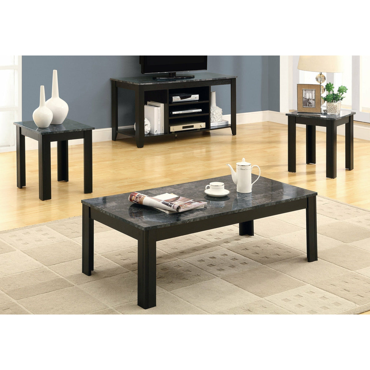 Black Grey Marble Tables - 3 Piece Set - Rae and Tae 