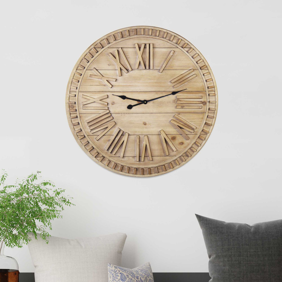 Round Wood Face Roman Numeral Wall Clock