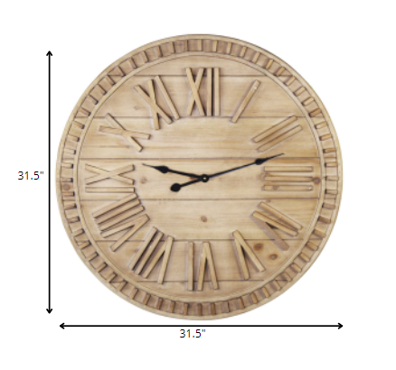 Round Wood Face Roman Numeral Wall Clock