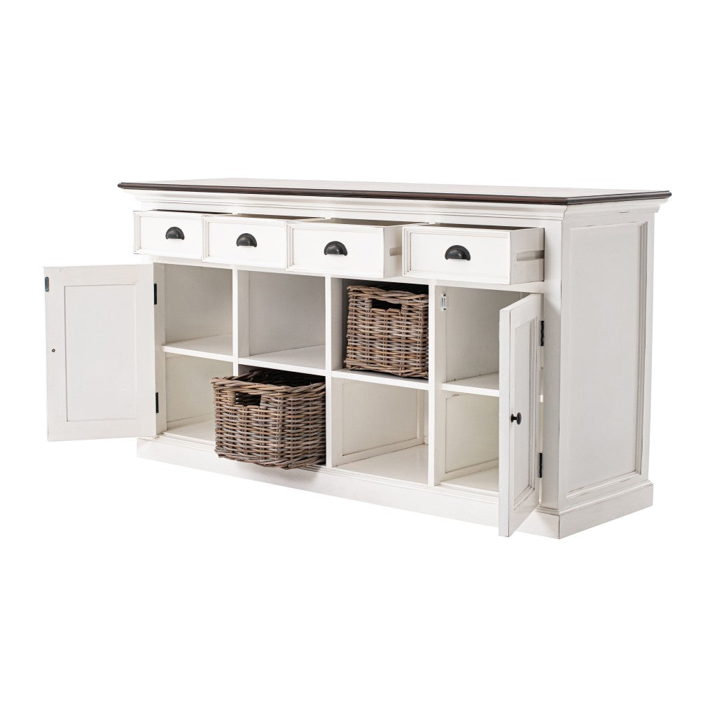 Farmhouse Brown And White Buffet Server With Baskets - Rae and Tae 