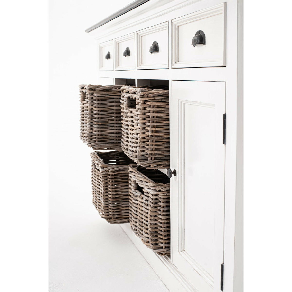 Farmhouse Brown And White Buffet Server With Baskets - Rae and Tae 