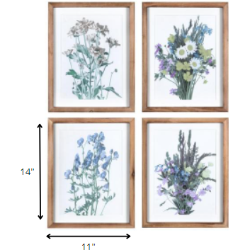 Floral Print Wooden Frame Wall Art - Set of 4 - Rae and Tae 