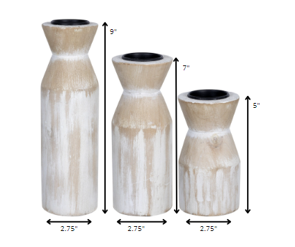 Everylee Distressed White Candle Holders