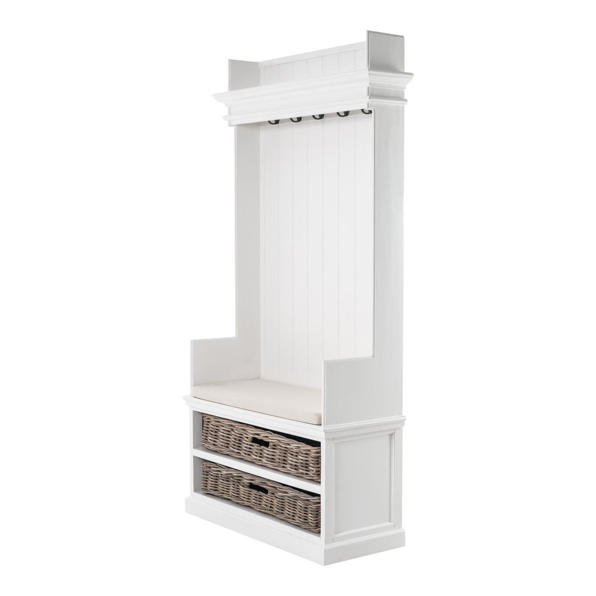 Classic White Entryway Coat Rack And Bench With Baskets - Rae and Tae 