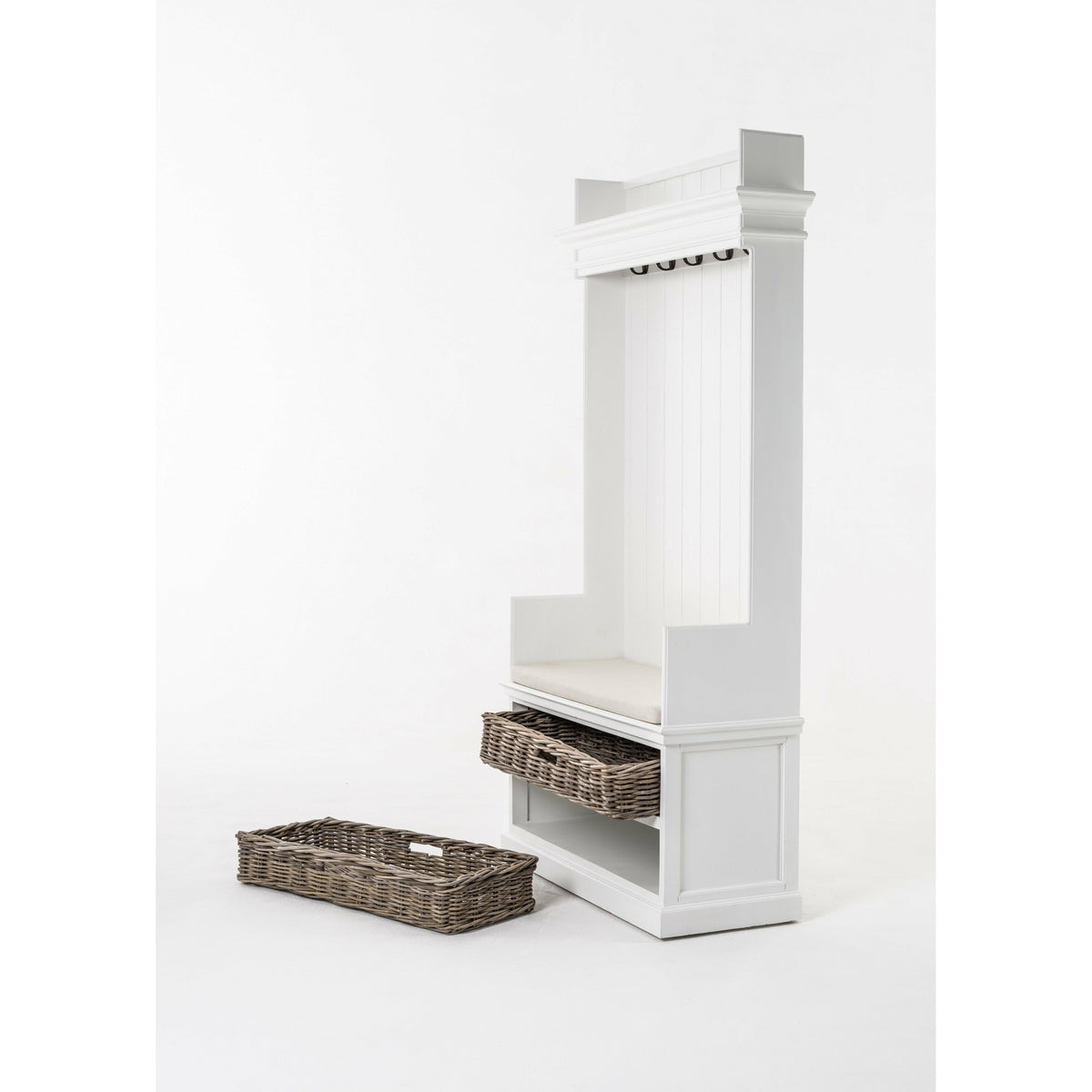 Classic White Entryway Coat Rack And Bench With Baskets - Rae and Tae 