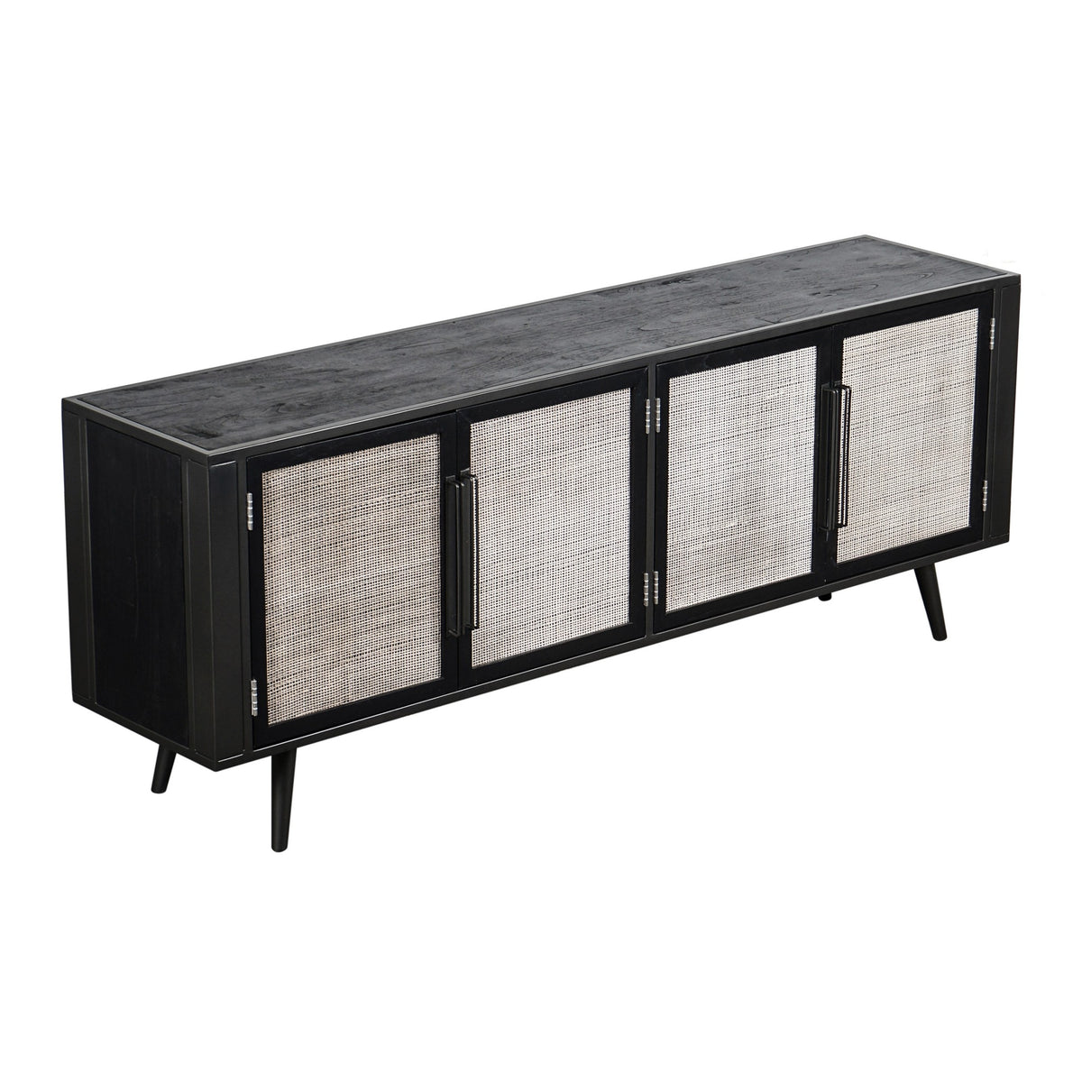 Rustic Black And Rattan Media Cabinet - Rae and Tae 