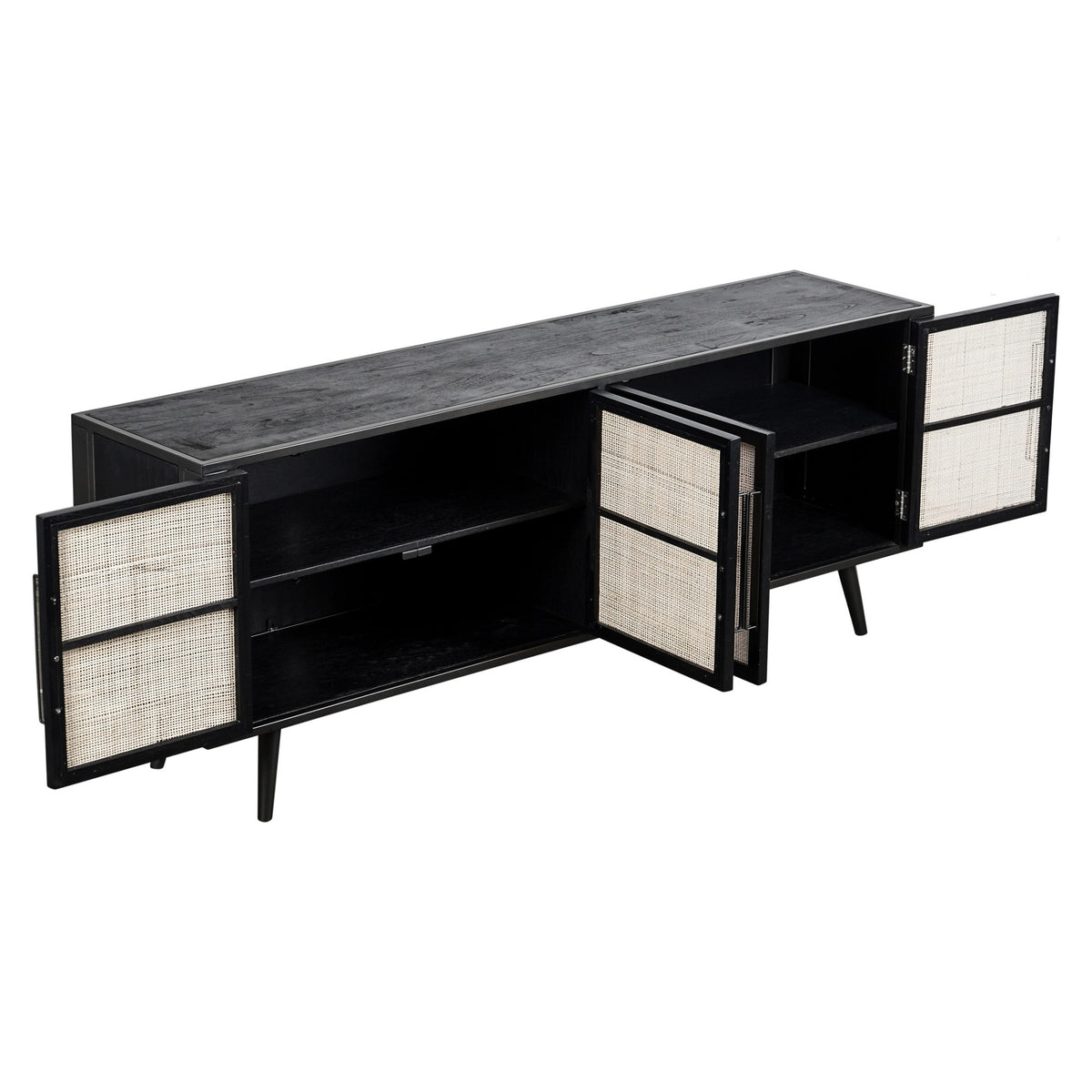 Rustic Black And Rattan Media Cabinet - Rae and Tae 