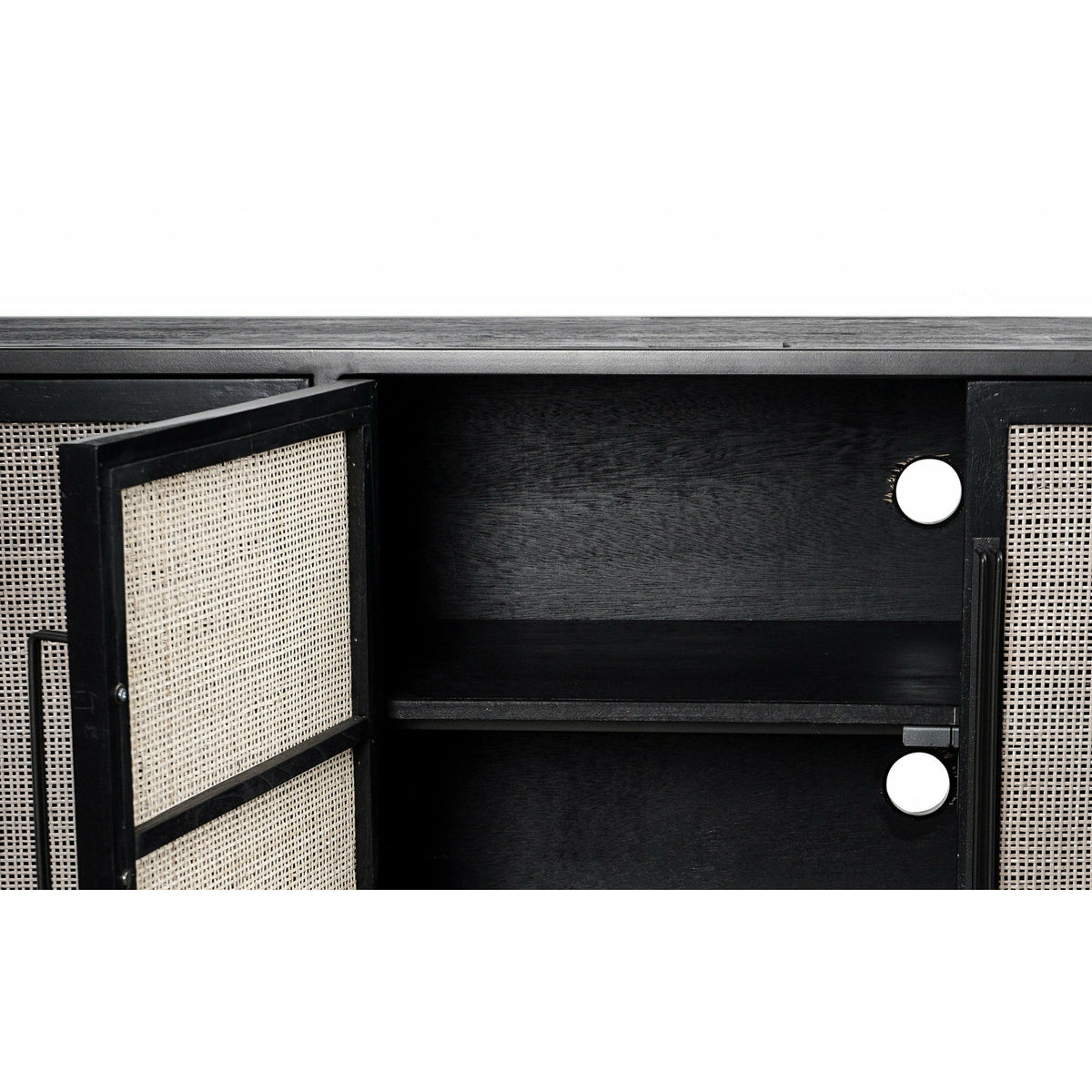 Rustic Black And Rattan Media Cabinet - Rae and Tae 