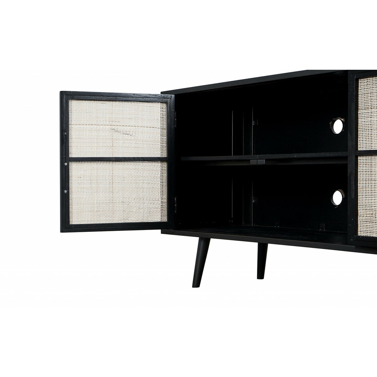 Rustic Black And Rattan Media Cabinet - Rae and Tae 