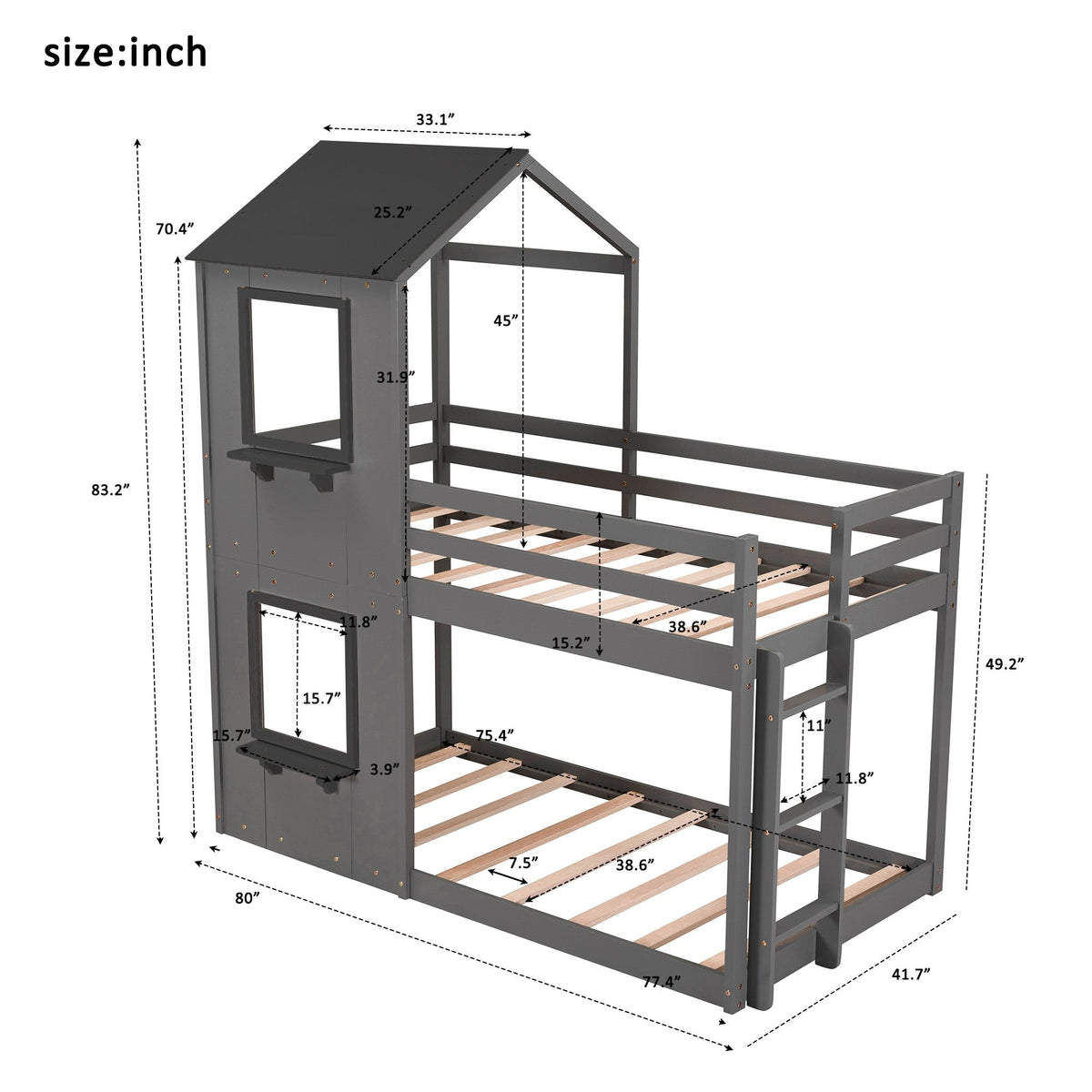 Twin Over Twin Bunk Bed House - Rae and Tae 