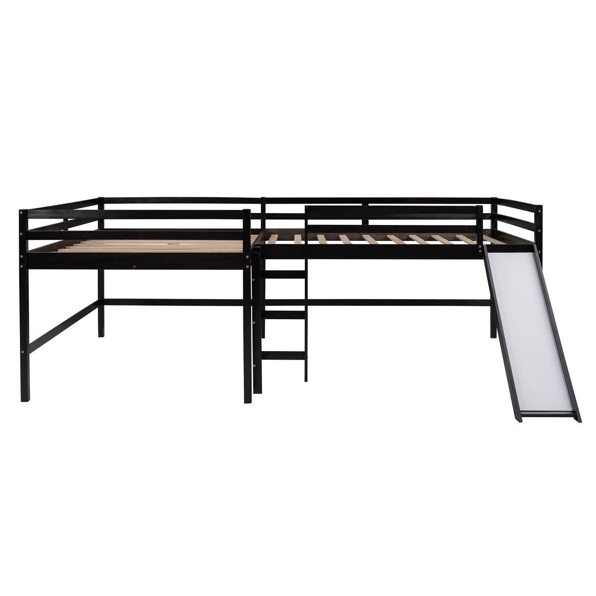 Espresso L Shaped Double Loft Bed With Slide And Ladders - Rae and Tae 