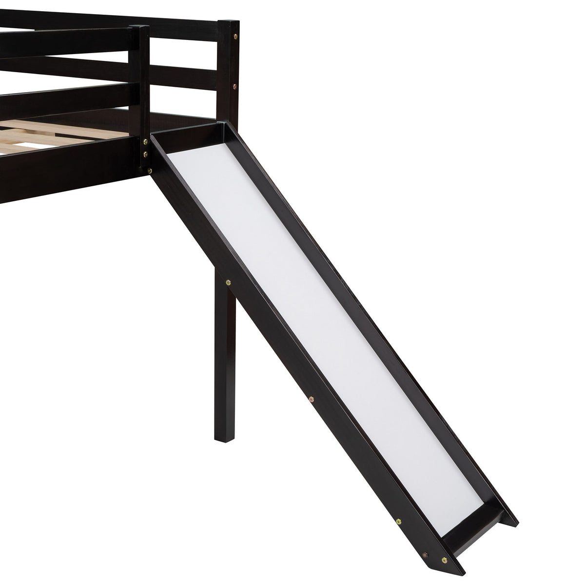 Espresso L Shaped Double Loft Bed With Slide And Ladders - Rae and Tae 