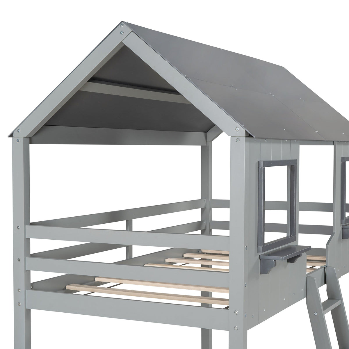 Gray Twin Over Twin Doll House Bunk Bed - Rae and Tae 