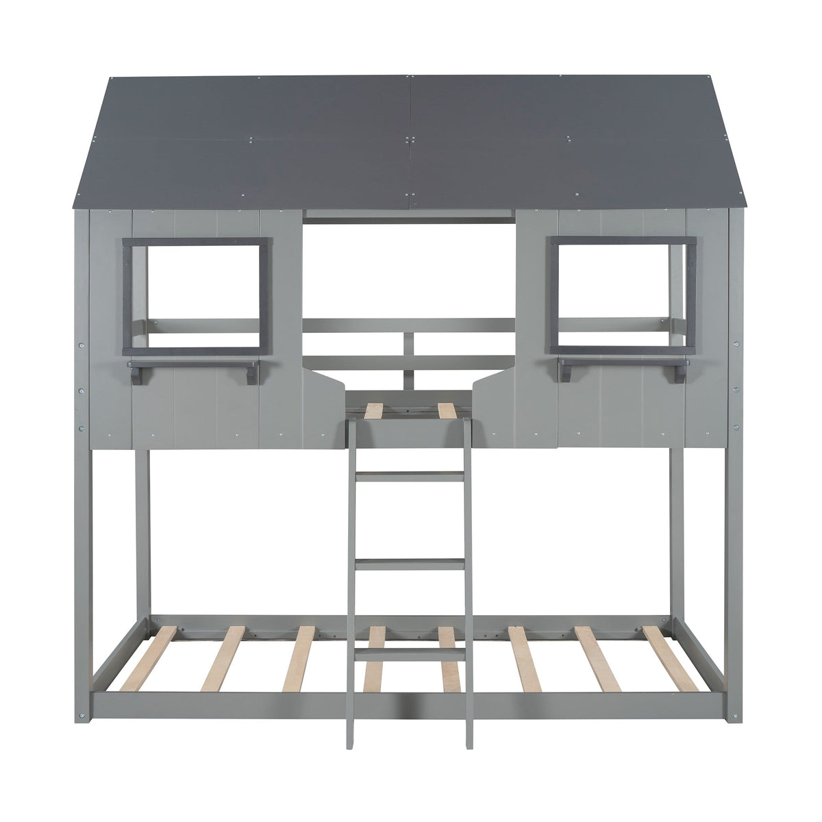 Gray Twin Over Twin Doll House Bunk Bed - Rae and Tae 