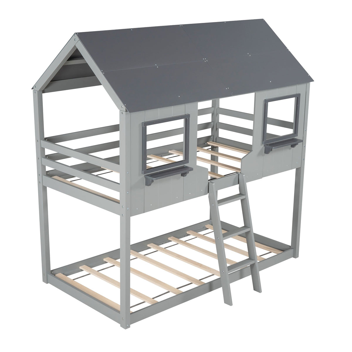 Gray Twin Over Twin Doll House Bunk Bed - Rae and Tae 