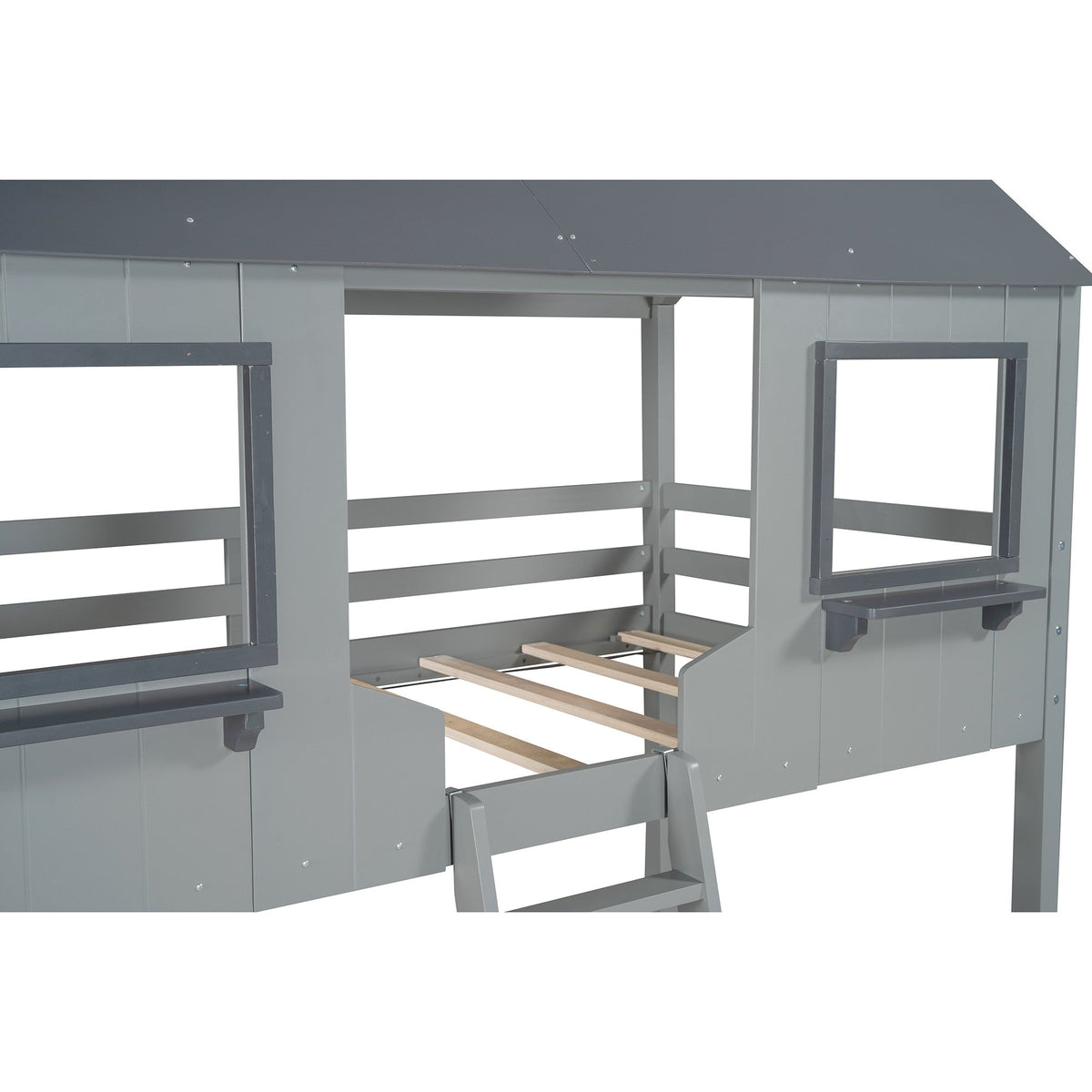 Gray Twin Over Twin Doll House Bunk Bed - Rae and Tae 