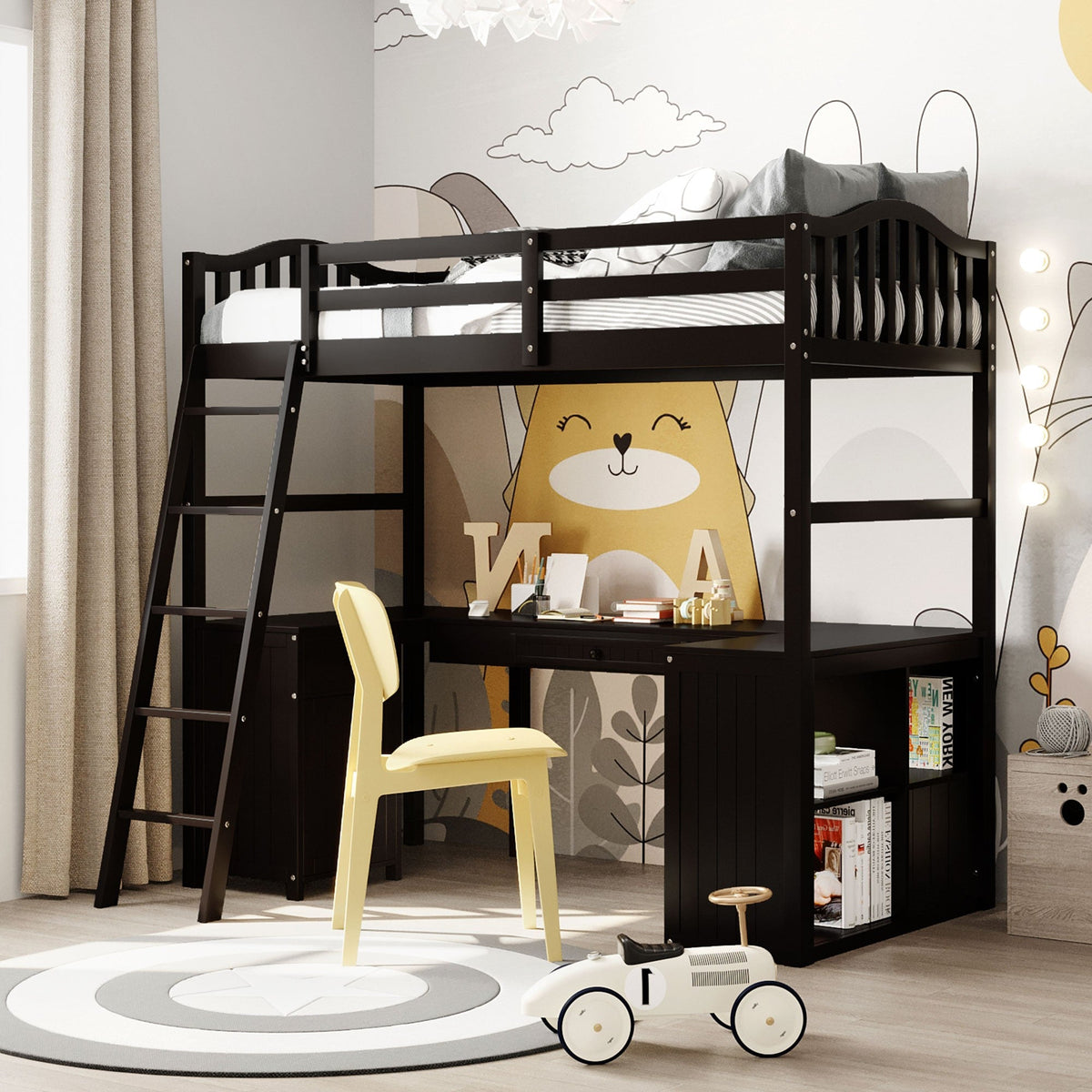 Modern Twin Loft Bed With Desk - Rae and Tae 