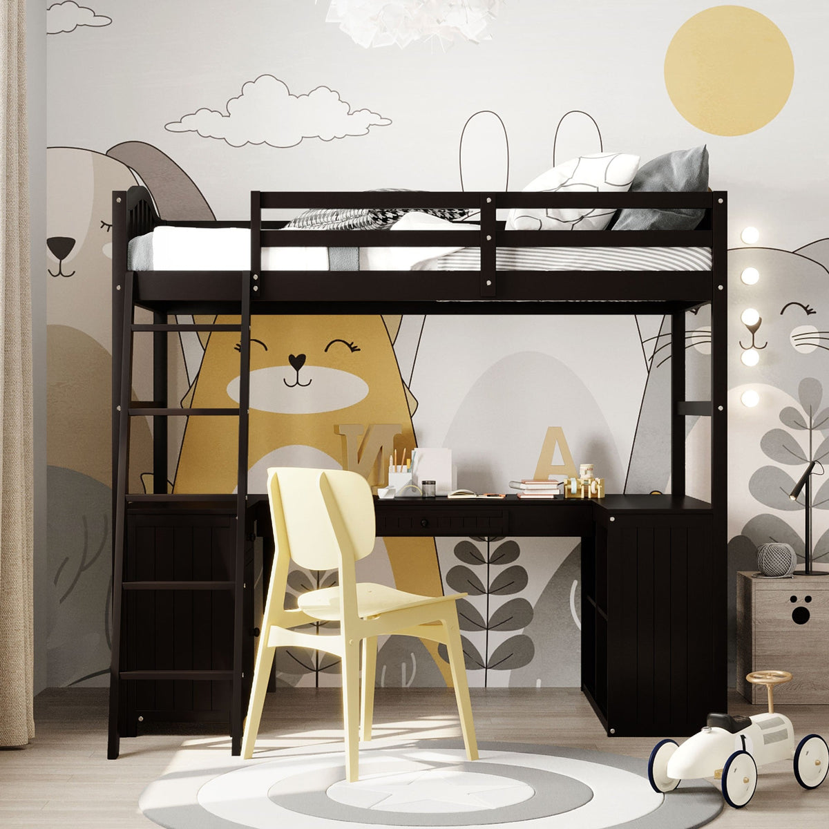 Modern Twin Loft Bed With Desk - Rae and Tae 