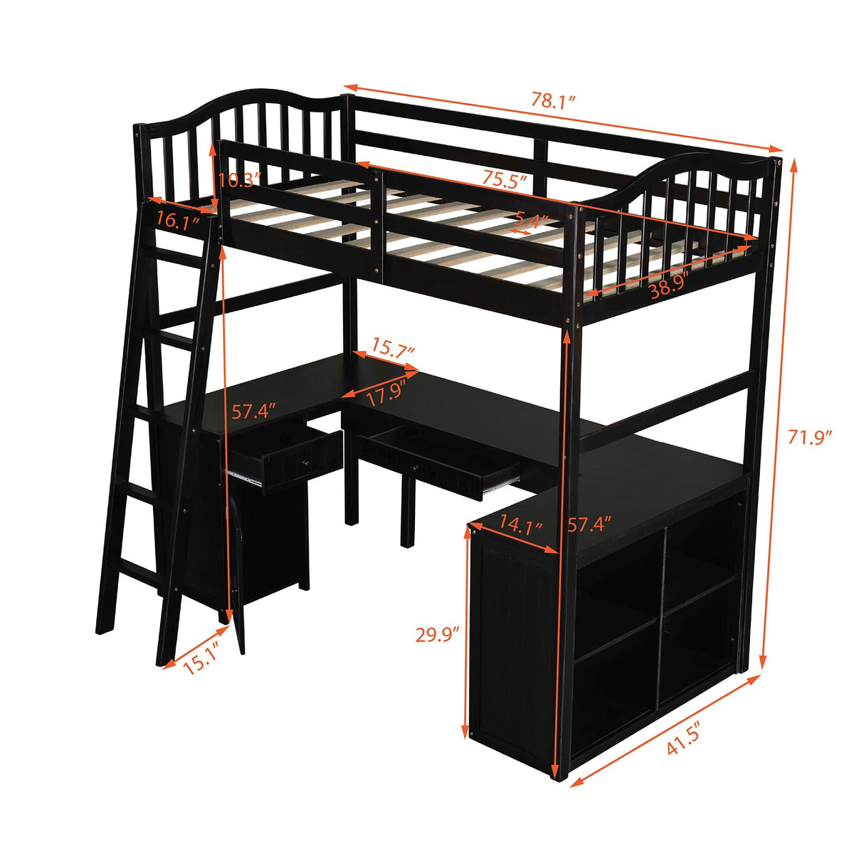 Modern Twin Loft Bed With Desk - Rae and Tae 