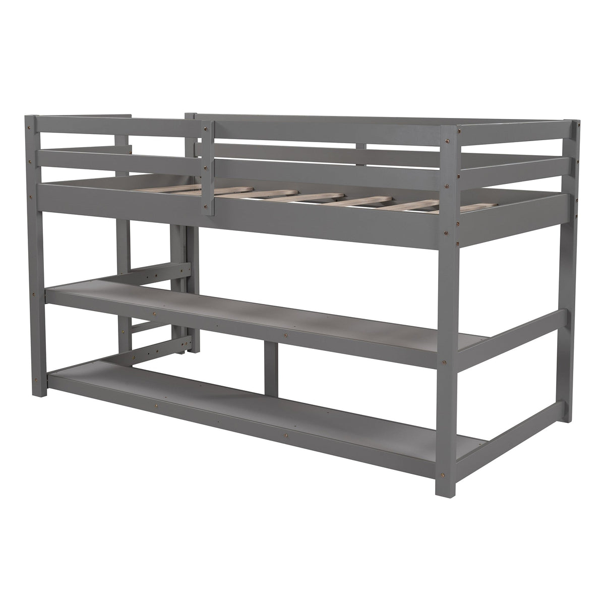 Minimalist Gray Twin Size Loft Bed With Built In Shelves - Rae and Tae 