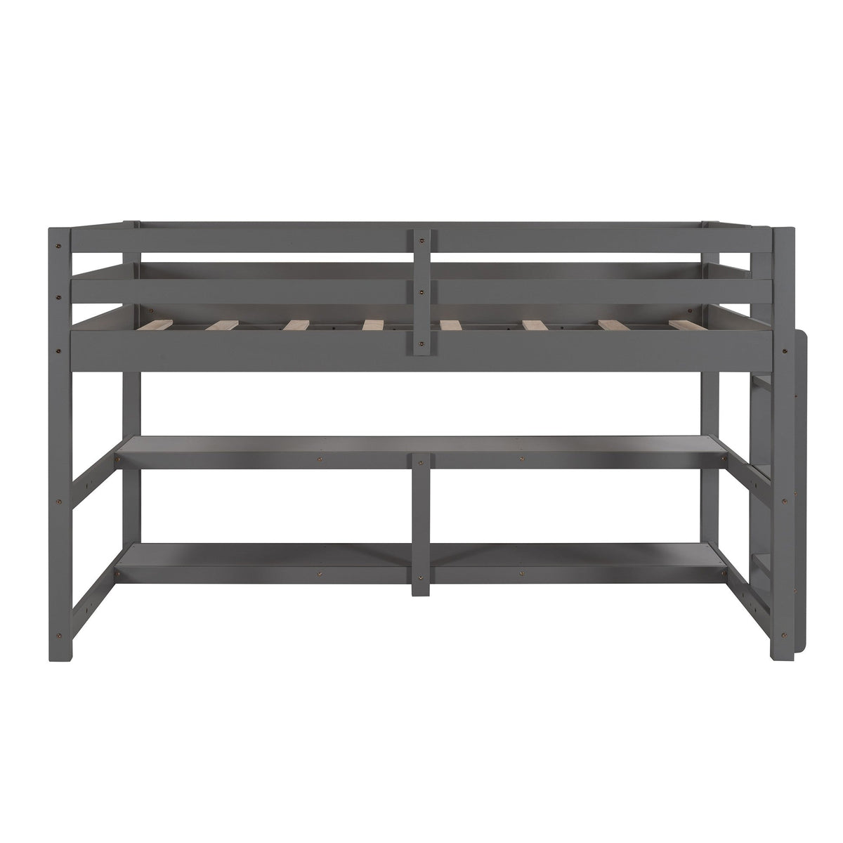 Minimalist Gray Twin Size Loft Bed With Built In Shelves - Rae and Tae 