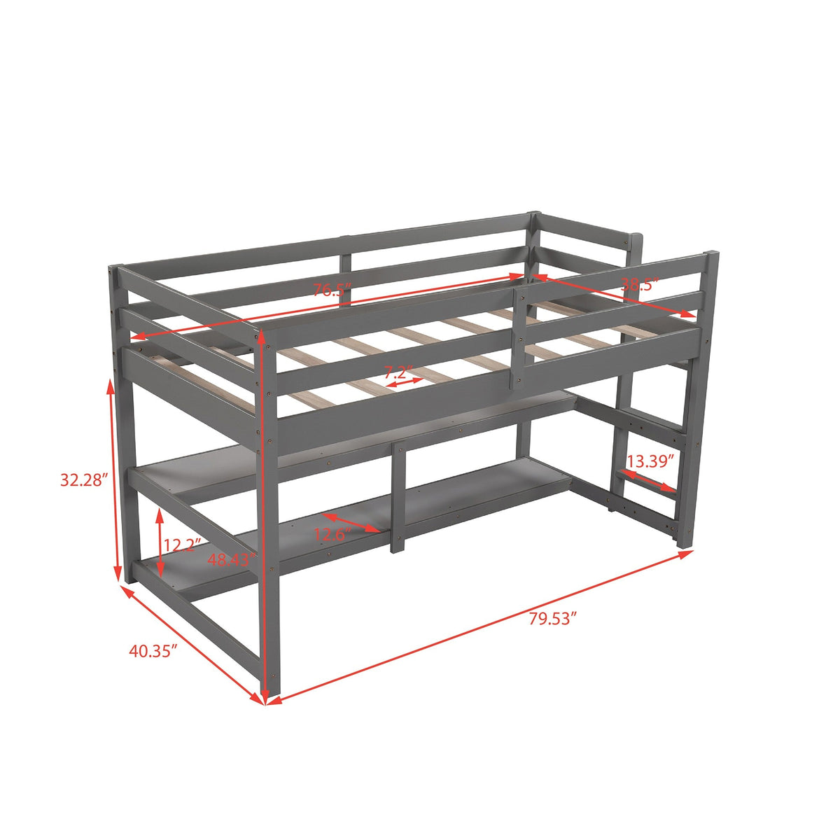 Minimalist Gray Twin Size Loft Bed With Built In Shelves - Rae and Tae 