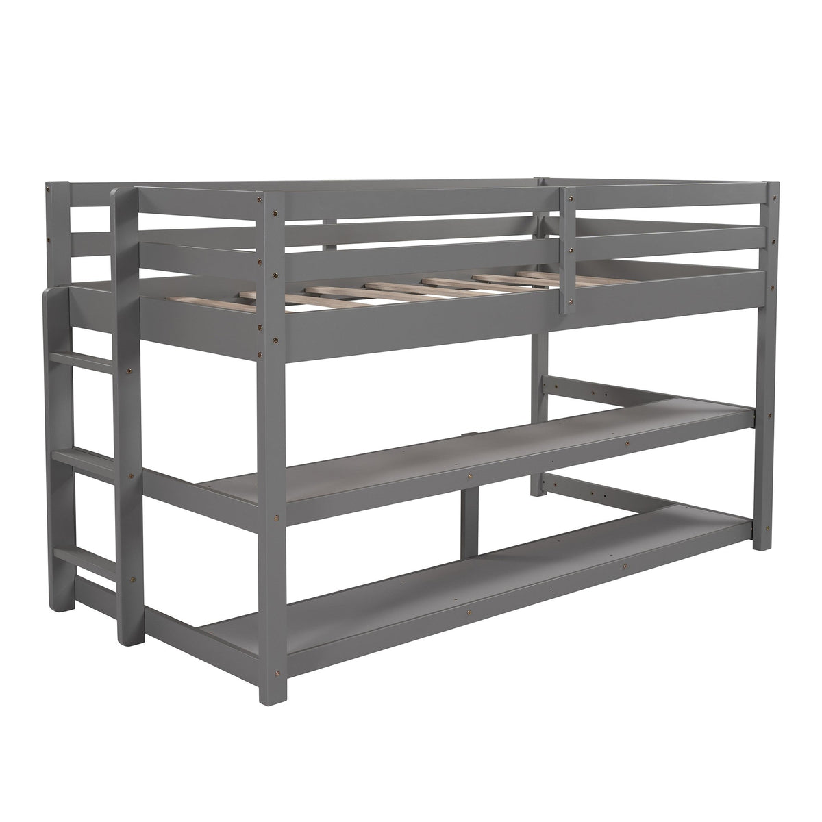 Minimalist Gray Twin Size Loft Bed With Built In Shelves - Rae and Tae 