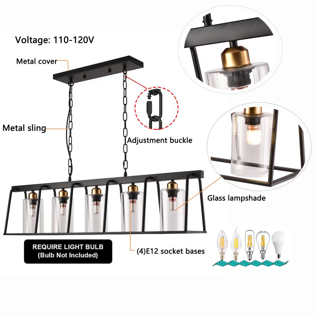 Black Modern Farmhouse Five Light Hanging Chandelier - Rae and Tae 