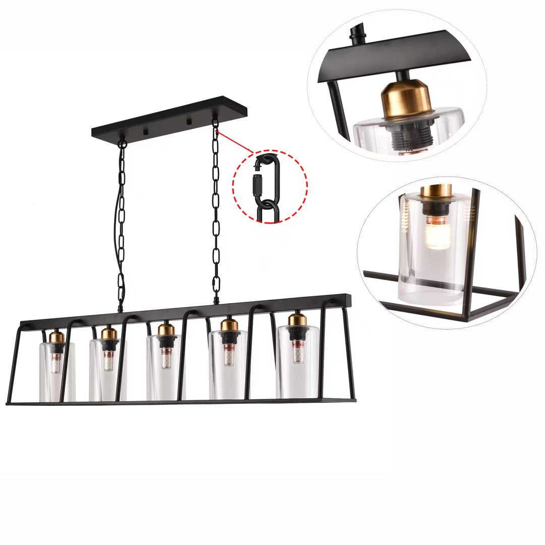 Black Modern Farmhouse Five Light Hanging Chandelier - Rae and Tae 