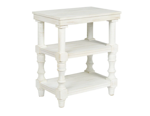 Wooden Accent Table With 2 Shelves And 2 USB Ports, Antique White