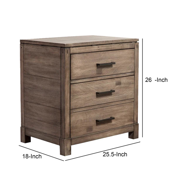 Ventura 3 Drawer Wood Nightstand