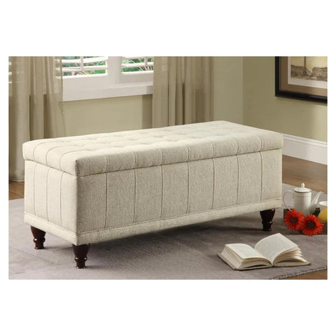 Fabric Lift-Up Storage Bench With A Tufted Seat, Cream