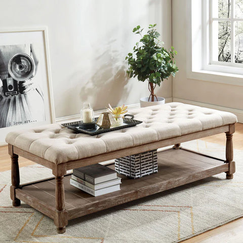 Neomi Button Tufted Fabric Bench