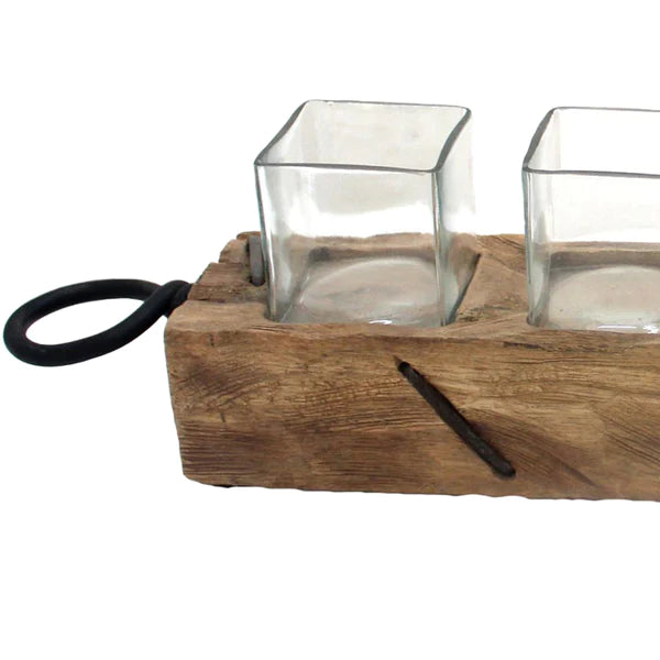 Catalina 5 Glass Wooden Votive Candle Holder