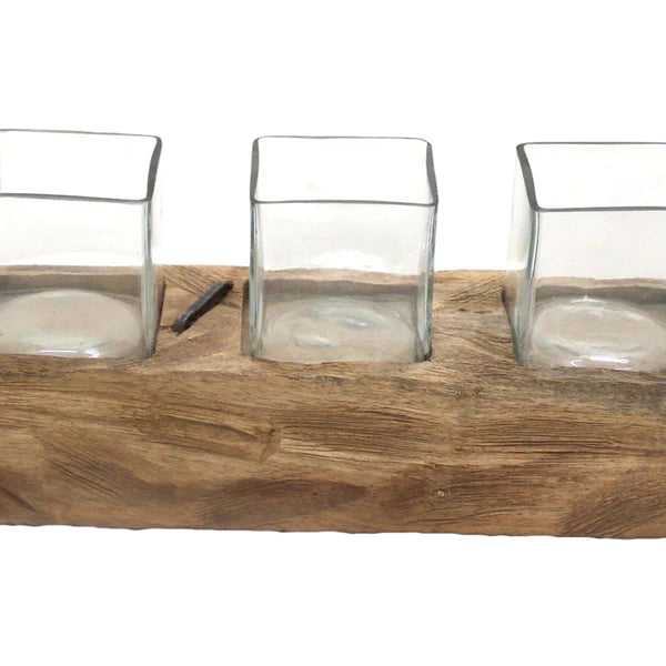 Catalina 5 Glass Wooden Votive Candle Holder