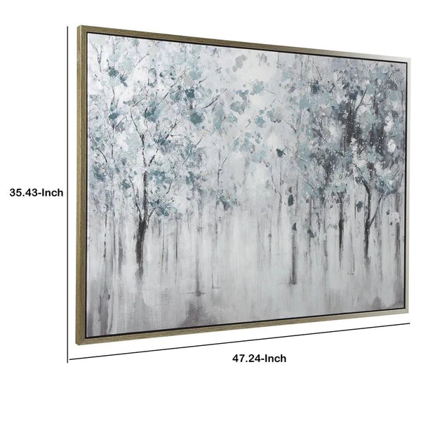 Gallery Wrapped Wall Art With Handpainted Landscape Design, Blue