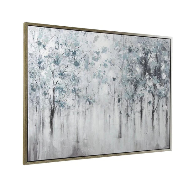 Gallery Wrapped Wall Art With Handpainted Landscape Design, Blue