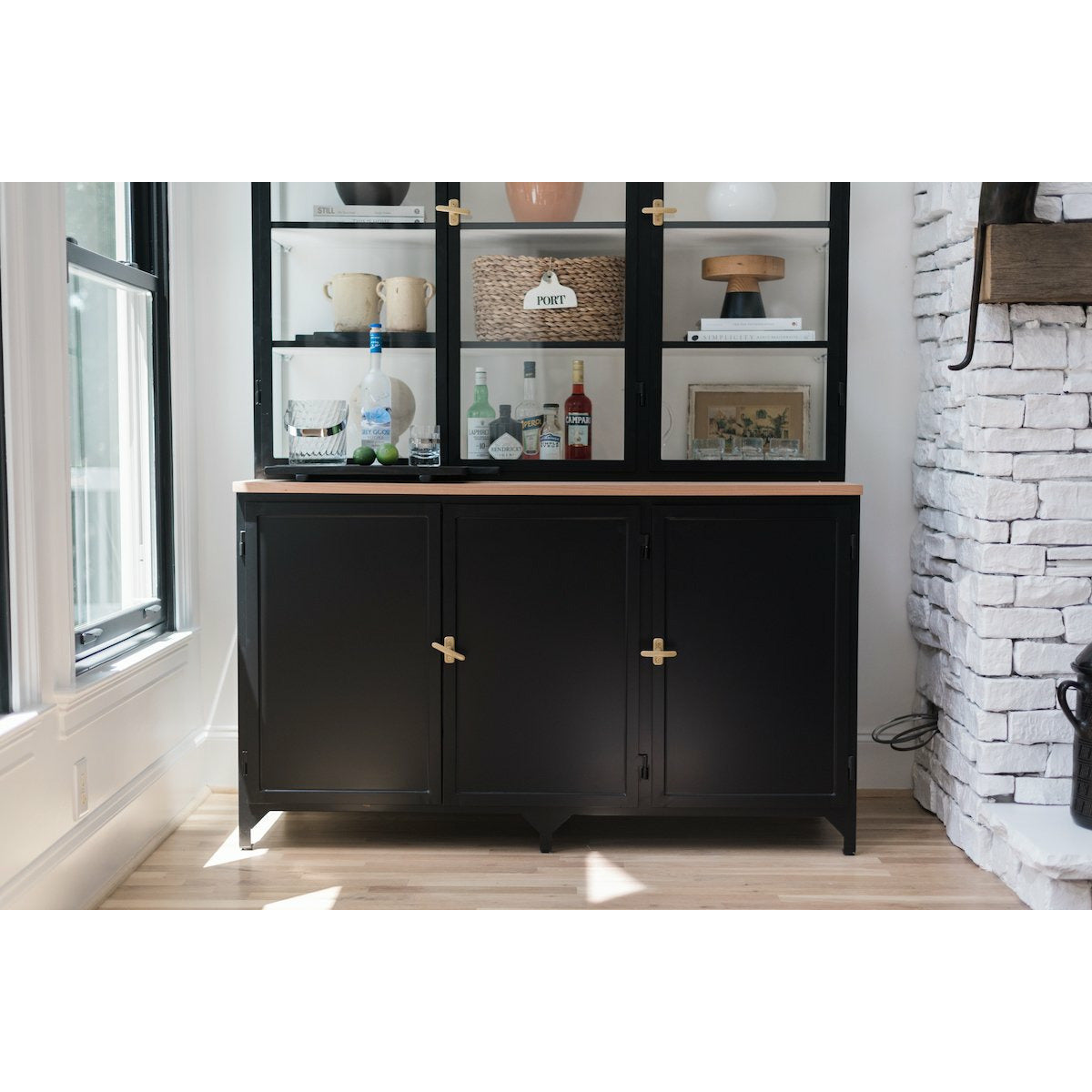 Black 3-Door Glass Storage Cabinet with Counter - Rae and Tae 