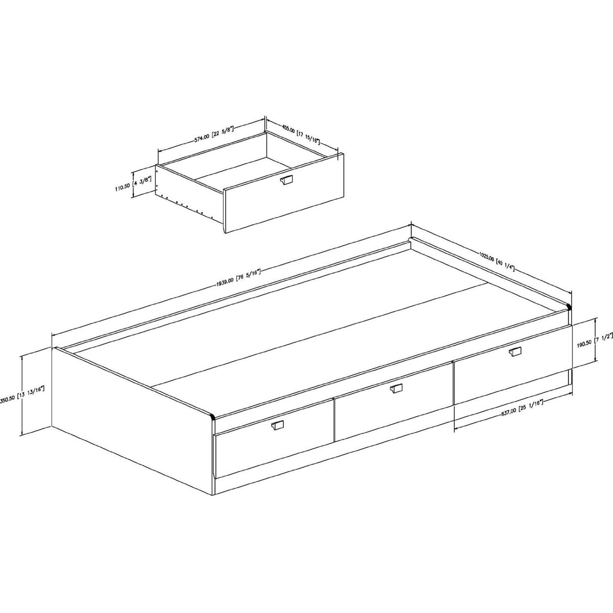 Twin Platform Bed With 3 Storage Drawers - Rae and Tae 