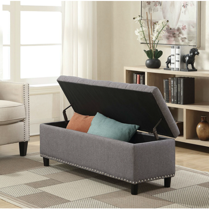 Grey Linen Bedroom Storage Ottoman - Rae and Tae 