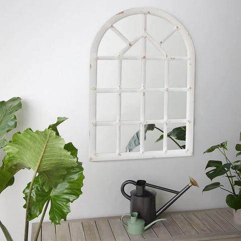 Arched Farmhouse Windowpane Wood Encased Wall Mirror