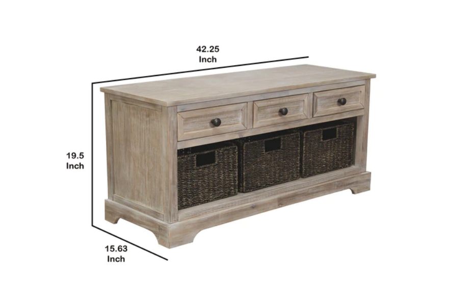 Kayilee 3 Woven Drawer Storage Bench