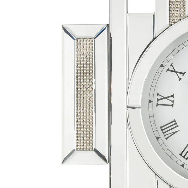 Faux Diamond Inlay Mirror Paneled Frame Wall Clock