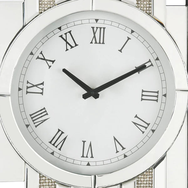 Faux Diamond Inlay Mirror Paneled Frame Wall Clock